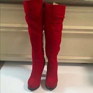 Elegant Red Over the Knee Women's Boots